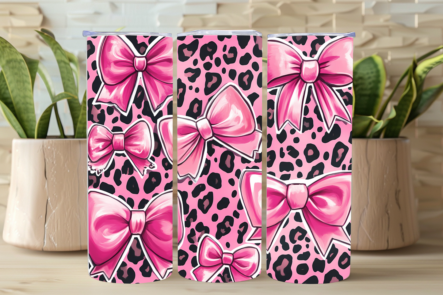 NEW Pink Bow and Leopard Print Tumbler