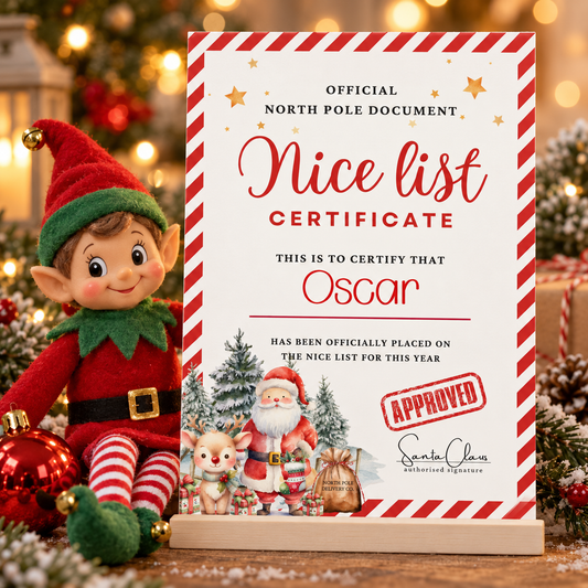 Personalised Red Nice List Certificate.